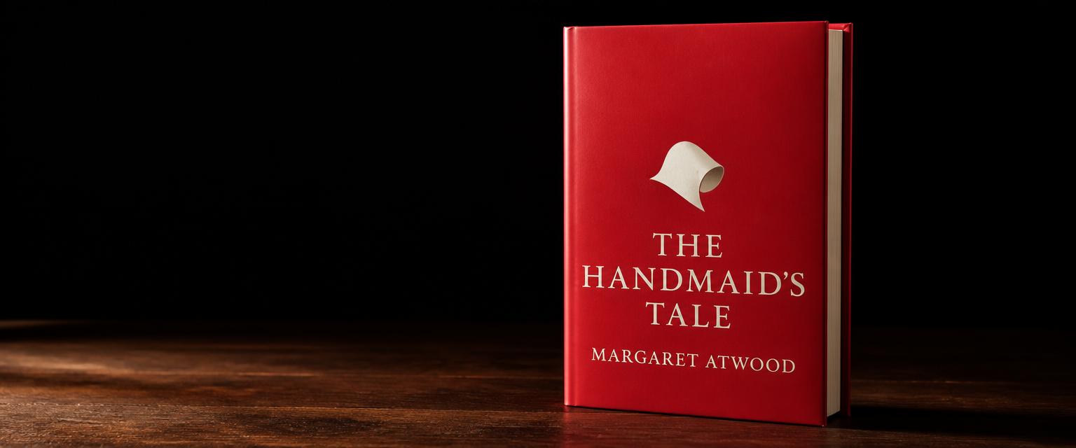 3D mock up of the book cover for The Handmaid's Tale by Margaret Atwood